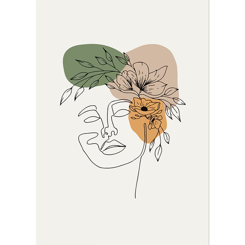 Πίνακας σε καμβά Line Art Woman With Flowers